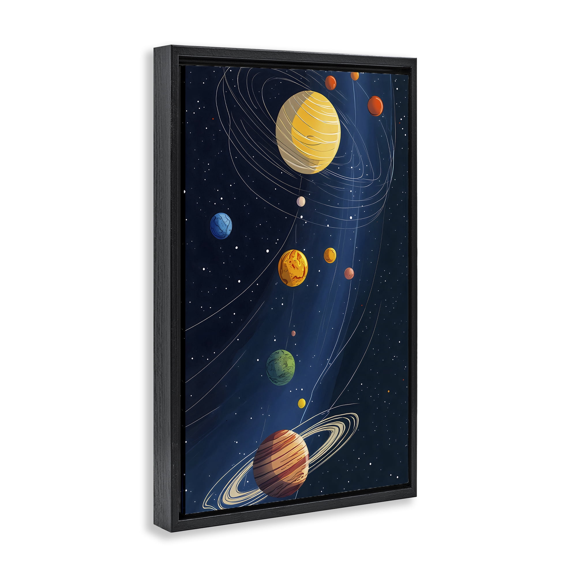 Stupell Industries Planets Aligned in Celestial Orbit Black Framed Floater Canvas Wall Art, design by Creative Studio