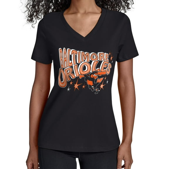 Women's Starter Black Baltimore Orioles Fireworks V-Neck T-Shirt