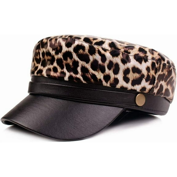 YooGuoGuo Womens Leopard Flat PU Ivy Newsboy Sailor Cos Sun Hat Cap
