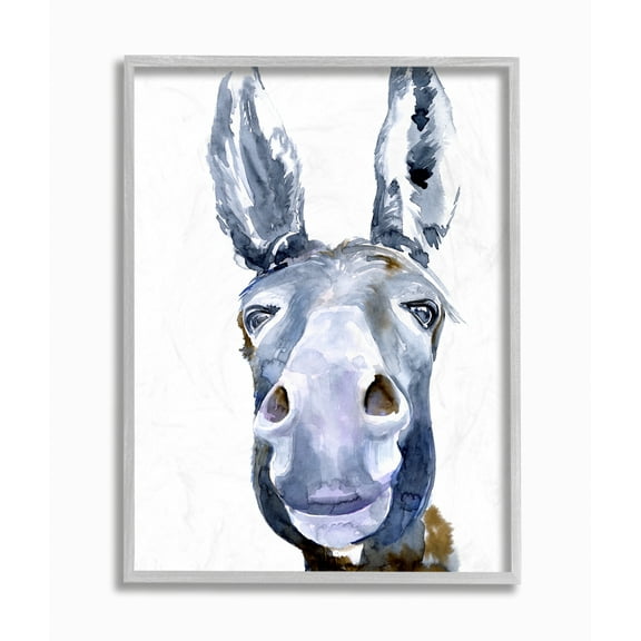 Stupell Industries Donkey Portrait Blue Brown Animal Watercolor Painting Framed Wall Art by Jennifer Paxton Parker