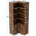 thumbnail image 2 of Corner Bookshelf with Doors, 6-Tier Tall Corner Bookcase with Storage Cabinet, L-Shaped Corner Shelf for Living Room, Home Office, Vintage Brown, 2 of 8
