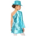 thumbnail image 4 of iixpin Girls Disco Bodysuit Set, 3-Piece Dance Outfit with Fringed Skirt & Sequined Hat Blue 16, 4 of 7