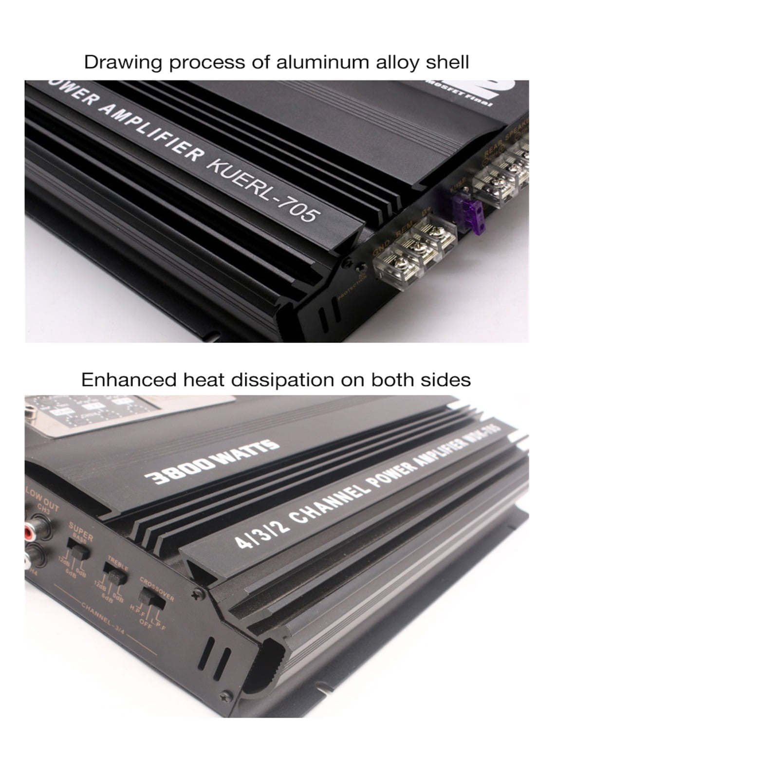 80W*4 12V Car Amplifier MAX 3800W Professional High Power Classs AB Car Amplifier 4 Channel ,Bass & Treble Control