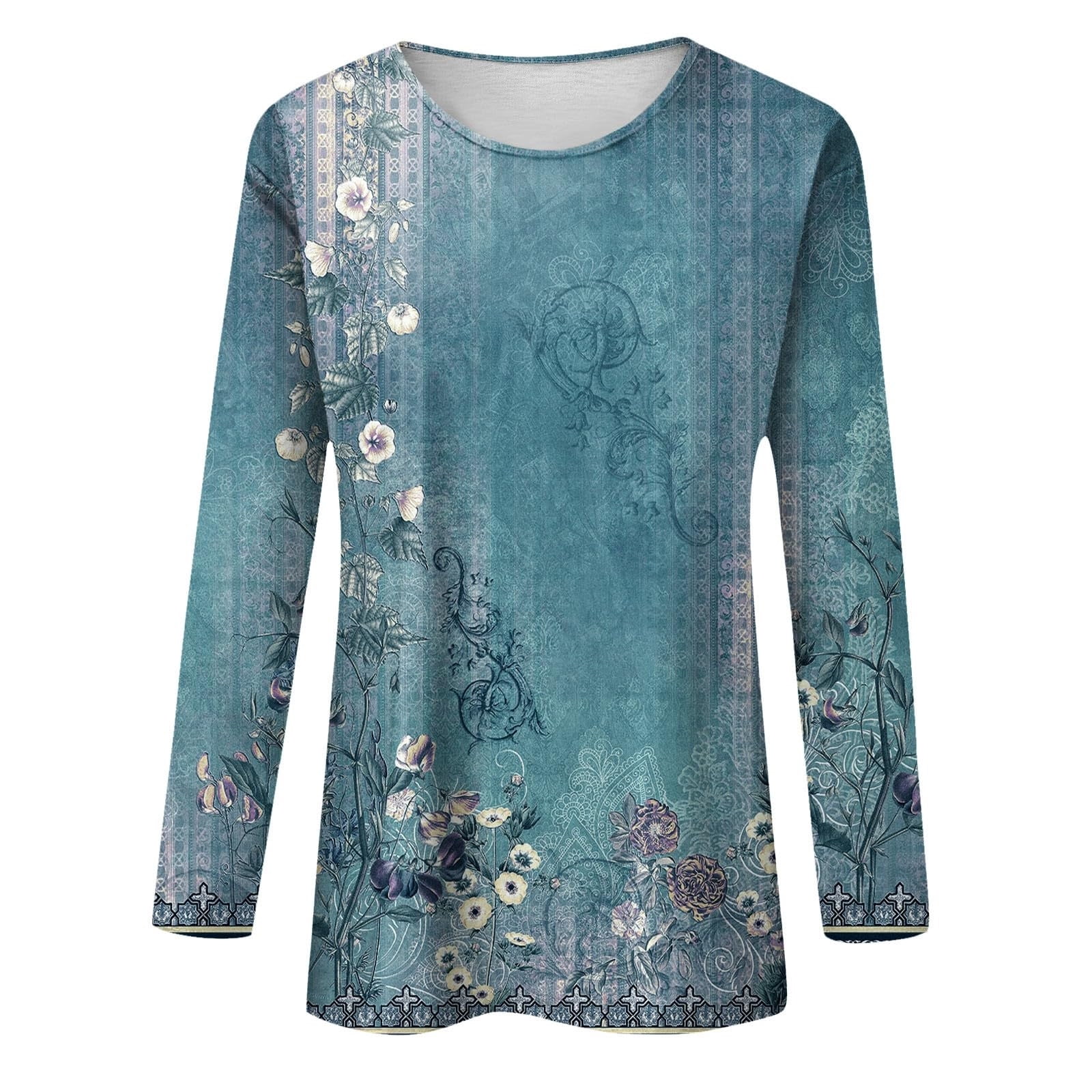 Long Sleeve Shirts for Women - Womens T Shirts Long Sleeve Crew Neck Shirts Basic Tee Sort Comfy Printed Tops Blouse