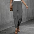 thumbnail image 2 of Pantalones palazzo de lino con cintura elástica, pierna ancha y bolsillos para mujer, 2 of 6