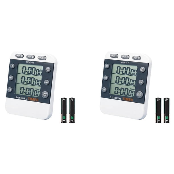 2X Temporizador de Cocina Dual Digital, Temporizador de Cuenta Ascendente/Descendente de 3 Canales, Temporizador de Cocción Triple, Pantalla Grande, Alarma de Volumen Alto
