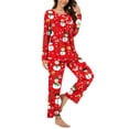 thumbnail image 2 of Puntoco Conjunto de pijama con pantalones largos y cuello en V con estampado navideño para mujer, 2 of 5