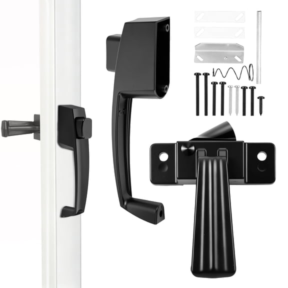Storm Door Handle Set Screen Door Replacement Latch with Mounting Hardware Fits 5/8 to 1-1/4 inch Reversible Left Right Black