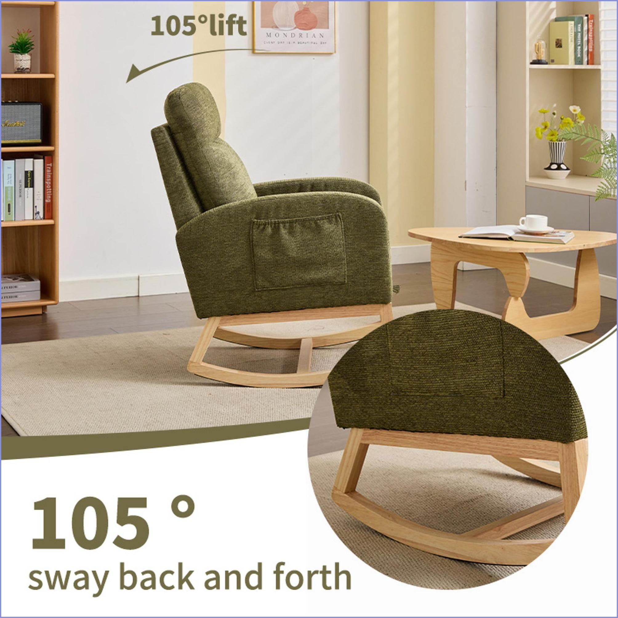 Rocking Chairs Modern Nursery Glider with Solid Wood Legs, High Backrest & Side Pocket | Teddy Polyester Blend