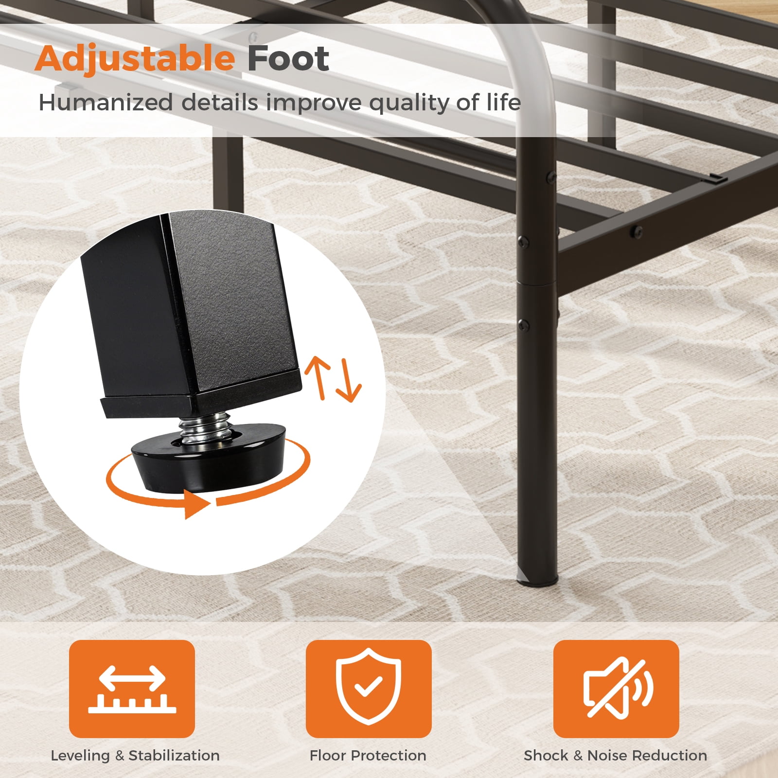 Gianna King Metal Platform Bed Frame with Steel Slat Support, Underbed Storage, No Box Spring Needed, Easy Assembly