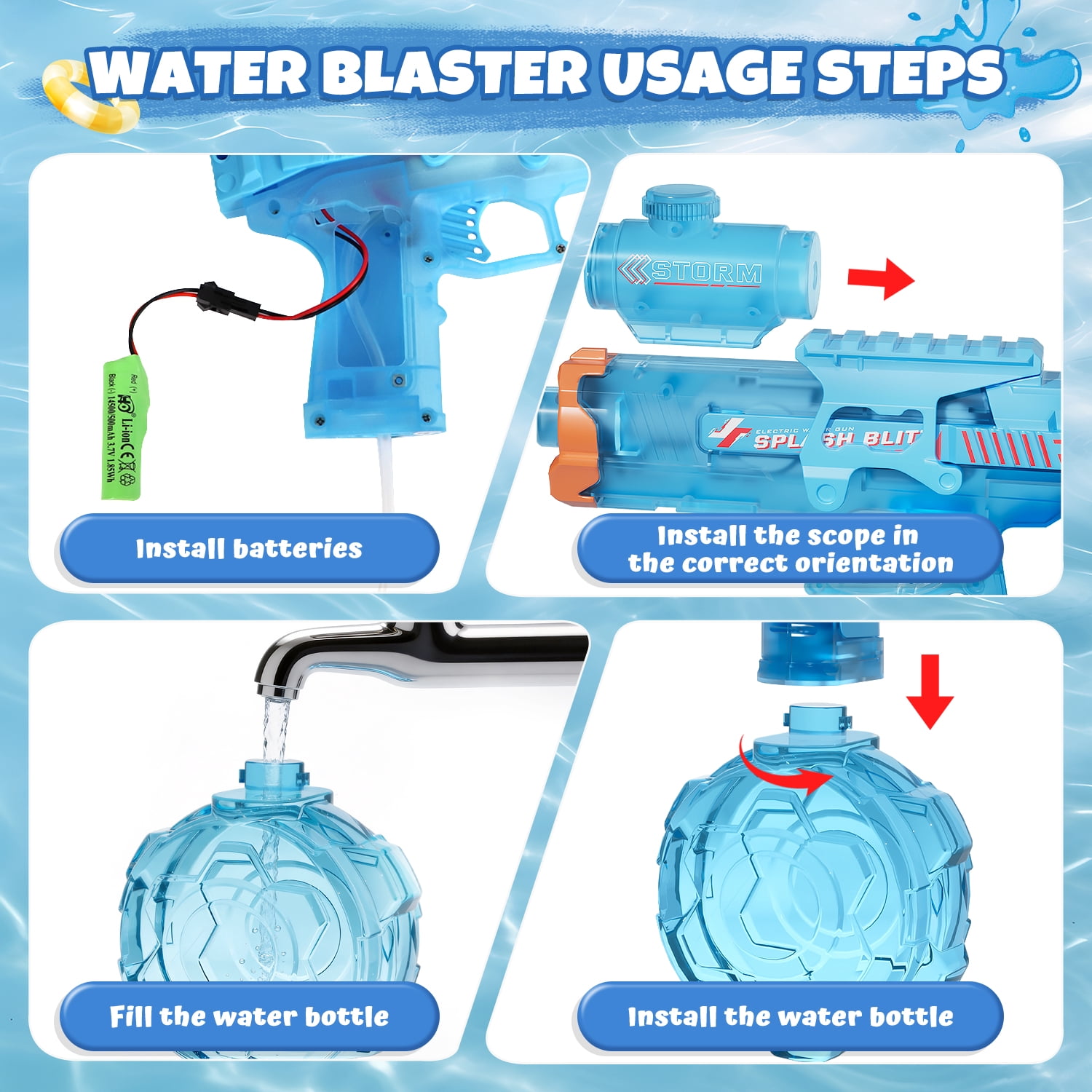 Electric Water Blaster for Kid/Adult, Transparent Automatic Squirt Blaster High Powered, 26-33 FT Long Range, Summer Outdoor Beach Pool Party Toy, Gift for Kids 8 9 10 11 12 Years Old