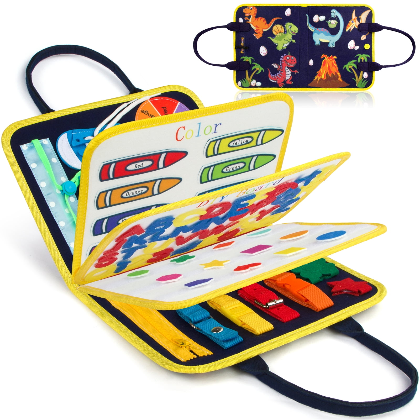 Toddler Busy Board - Busy Board for Toddlers 2-4-Toddler Travel Toys for Car or Airplane - 5 in 1 Montessori Toys for Toddler with Extra DIY Pag– Kids Educational Learning Toy