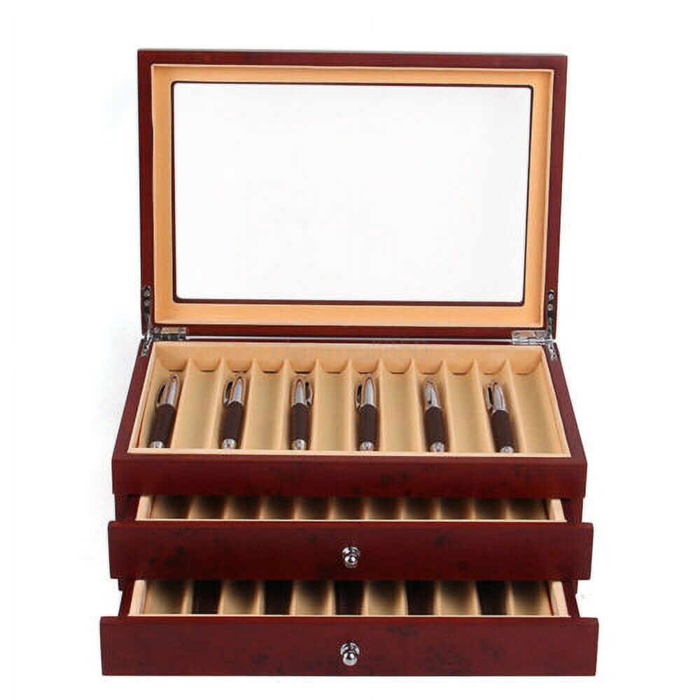 3 Layer 34 Slot Fountain Pen Display box wood Collector Storage Organizer Case