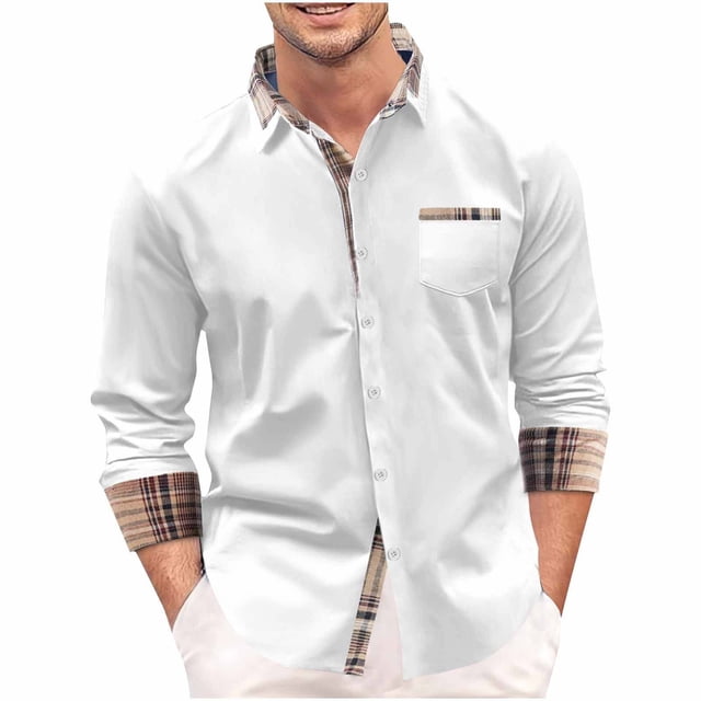 Camisa y blusa de manga larga con cuello vuelto para hombre, informal, con botones, bolsillo simulado, cuello vuelto enrejado, camisa de manga larga para hombre, abrigo de poliéster