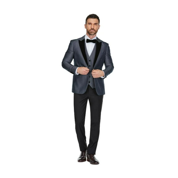 Men's 3-Piece Peak Lapel Satin Trim Tuxedo with Subtle Sheen