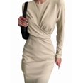 thumbnail image 1 of Robe Moulante Rétro à Manches Longues pour Femme, Taille Ajustée, Amincissante, Couleur TTG, 1 of 6