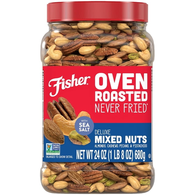 Oven Roasted Never Fried Deluxe Mixed Nuts, 24 Ounces (Pack of 1), Almonds, Cashews, Pecans, Pistachios, Snacks for Adults, Made With Sea Salt, No Added Oil, Artificial Ingredients or Preser