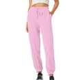 thumbnail image 2 of Sweatpants for Women Solid Color Elastic Waist Sports And Leisure Belt Pocket Threaded Ankle Pants, 2 of 9