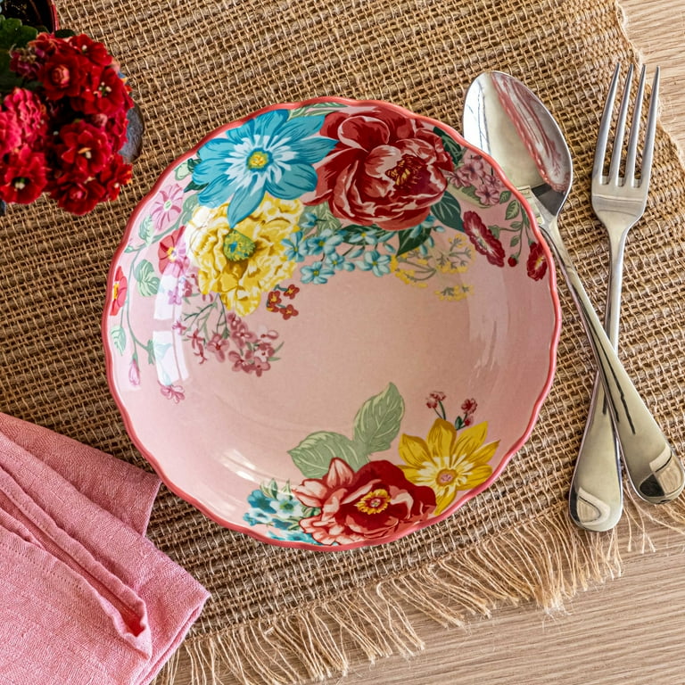 The Pioneer Woman Fancy Flourish Round Stoneware Pasta Bowl, Pink