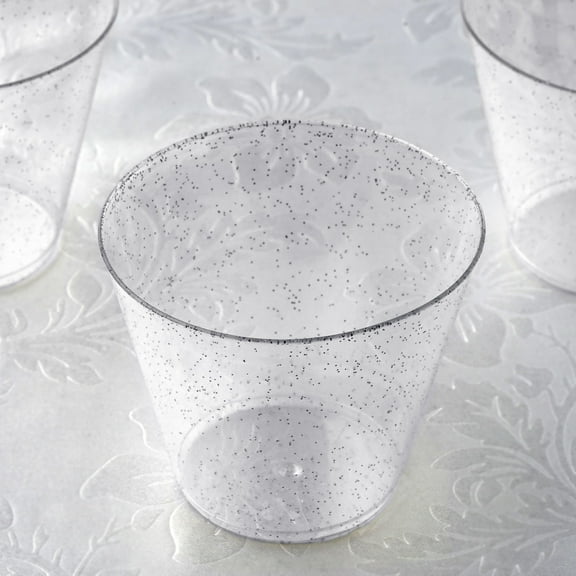 Balsa Circle 12 Silver Glittered Clear 9 oz Disposable Plastic Wine Glasses Buffet Tableware