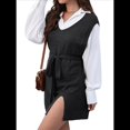 thumbnail image 3 of de Vestido Tipo Chaleco para Mujer, Suéter de Punto, Suéter con Cuello en V y Cintura Anudada Negro XL, 3 of 10