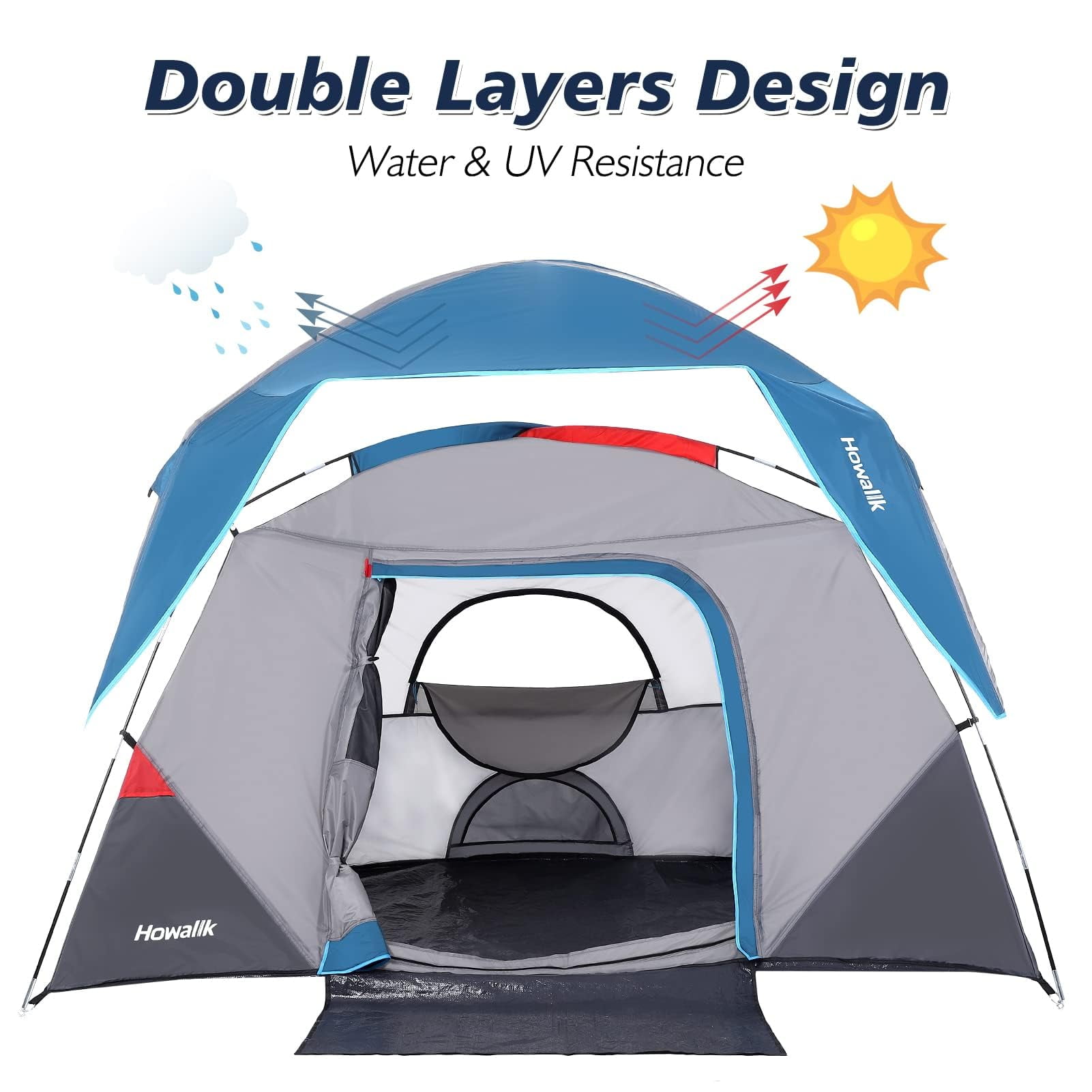 Camping Tent 4 Person, Waterproof Family Tent with Removable Rainfly and Carry Bag, Easy Set Up Tent for Camping, Traveling, Backpacking, Hiking, Outdoor