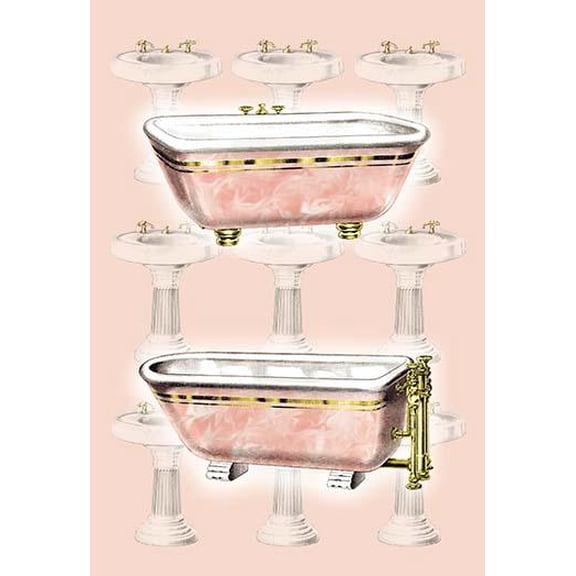 Bathroom Collage in Pink-Fine Art Canvas Print (20" x 30")
