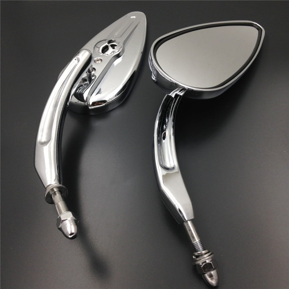 Motorcycle Skull Flame Side Mirrors for 1984-2014 Softail Deuce EFI FXSTDI universal to most Harley bike chrome 
