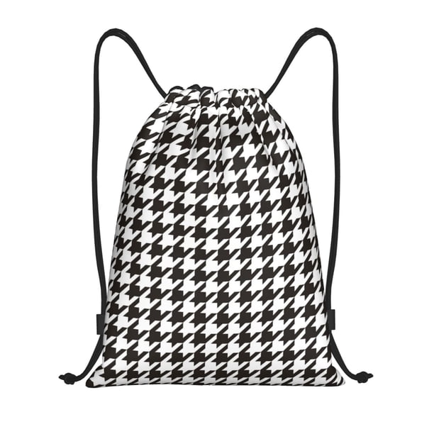 Fotbe Houndstooth Black And White Bolsa Mochila con Cordón Estampada, Bolsa de Gimnasio Deportiva, Bolsa Cinch, Bolsa con Cordón para Hombres y Mujeres-Medium