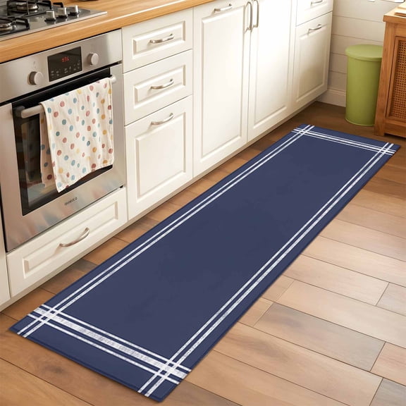 Dark Blue Washable Area Rug 2x6 Solid Color Low-Profile Area Rugs with Non Slip Backing Indoor Floor Carpet for Entrance Living Room Bedroom Home Office