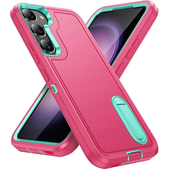 for Samsung Galaxy S23 Case with Built in Kickstand, Shockproof/Dustproof/Drop Proof Military Grade Protective Cover for Galaxy S23 5G (Pink/Aqua Blue)