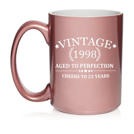 

Cheers To 25 Years Vintage 1998 25th Birthday Ceramic Coffee Mug Tea Cup Gift for Her Him Men Women Sister Brother Graduation Party Friend Boyfriend Girlfriend Celebrate (15oz Rose Gold)