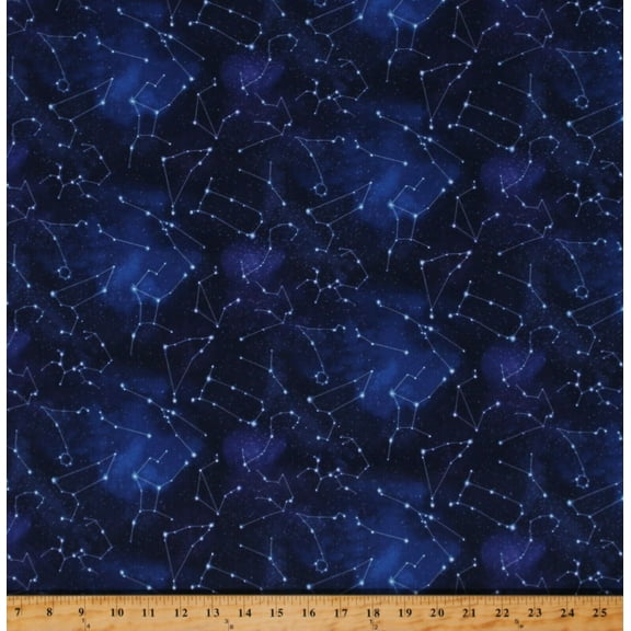 Cotton Constellations Zodiac Outer Space Night Sky Cotton Fabric Print by the Yard (582ROYAL)