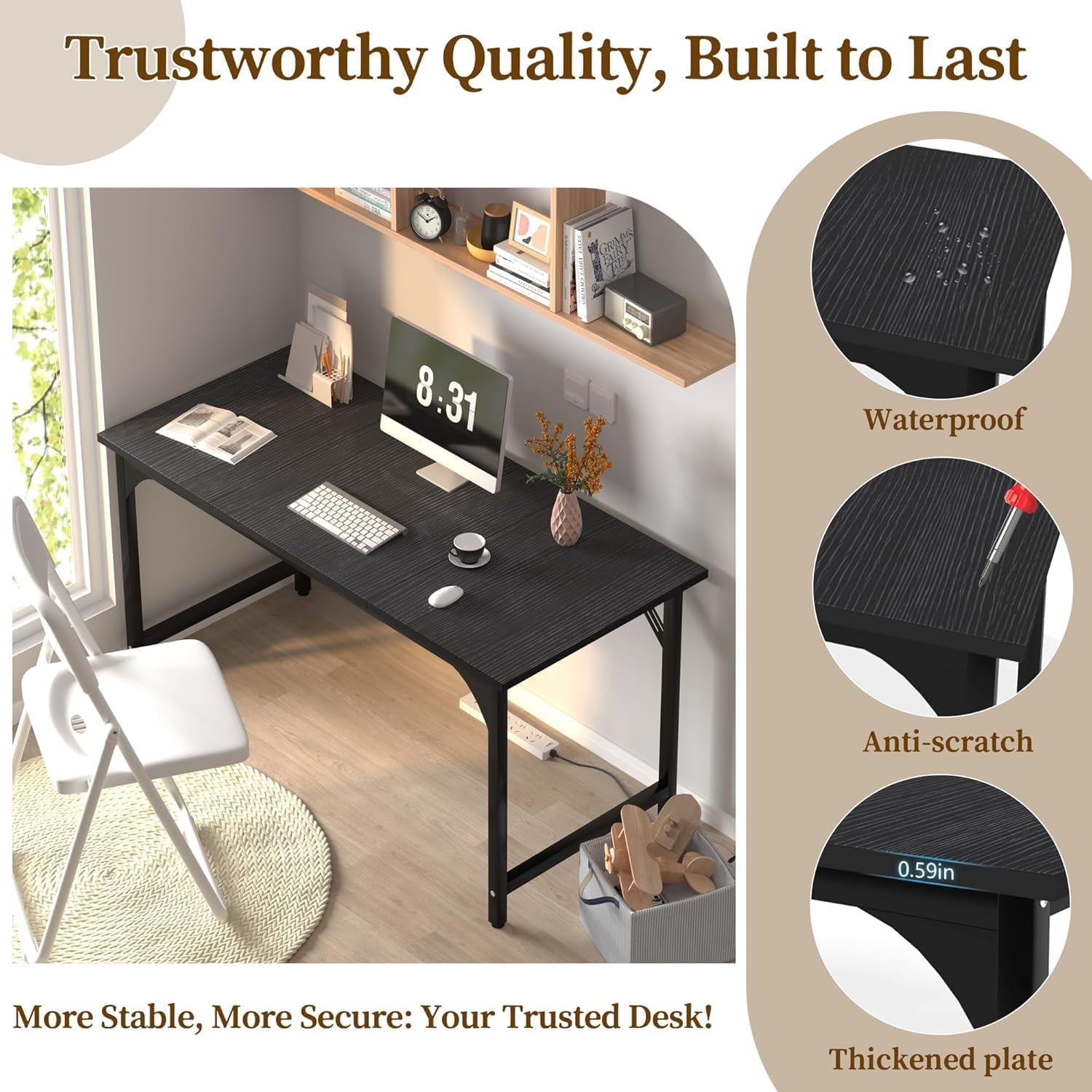 AZN 47 X 24 inch Computer Desk w/Deeper & Thicker Desktop, Office Desk w/Sturdy Metal Frame, Modern Simple Desk w/Large Legroom, Study Gaming Writing Work Desk for Home Office, Bedroom