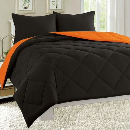 Down Alternative Dayton 3-Piece Reversible Comforter Set - Navy & Orange - Twin