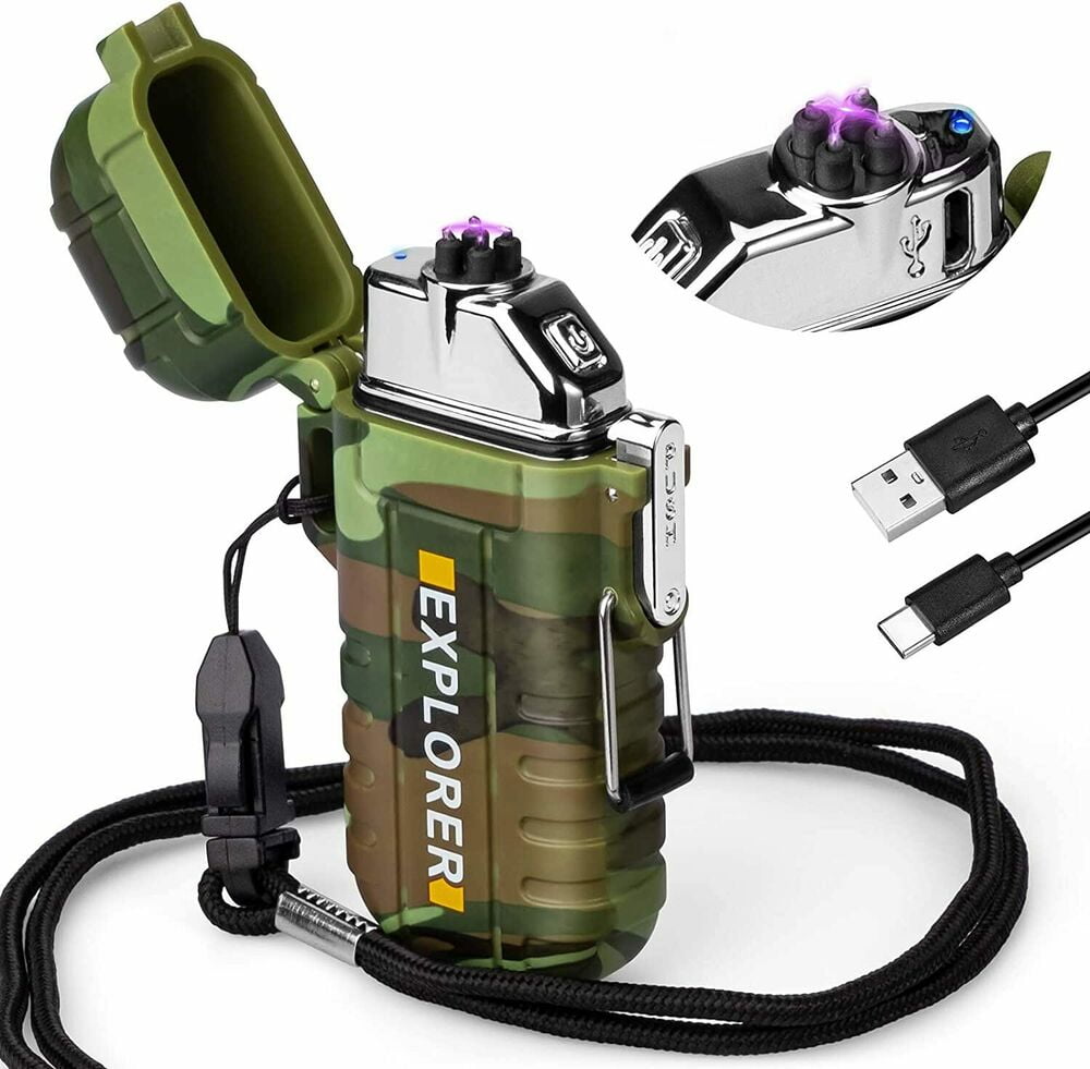 HOUFIY Waterproof Lighter Outdoor Windproof Lighter Dual Arc Lighter