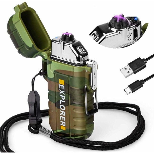 HOUFIY Waterproof Lighter Outdoor Windproof Lighter Dual Arc Lighter