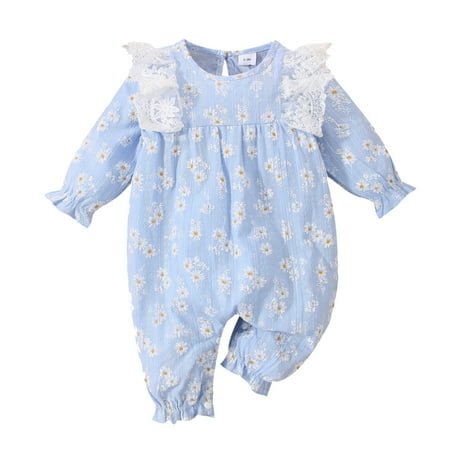 

Jdefeg Romper For Kids Girls Long Sleeve Floral Prints Romper Toddler Lace Ruffles Jumpsuit Clothes Kids Girls Jumpsuits Baby Layette Set Baby Layette Set B 9M