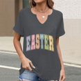 thumbnail image 2 of Corto para las Mujeres Casual Verano 2025 Pascua Impresión V-Cuello Camiseta, Ligero 95% Poliéster 5% Spandex Top para Toda la Temporada Hogar Y Diario, 2 of 7