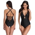 thumbnail image 3 of Womens Deep V Neck Bathing Suits High Waist Bikini Set Tommy Control Swimsuit, 3 of 5