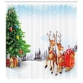 thumbnail image 3 of Ambesonne Santa Shower Curtain, Snowy Village Sleigh Tree, 69"Wx84"L, Multicolor, 3 of 3
