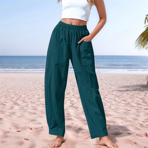 WILLBEST Pantalones Casuales de Cintura Alta para Mujer, Cómodos, Holgados, elegantes, para Uso Diario, Primavera y Verano, con Lazo En La Cintura, de Colores Lisos. Extra Grande