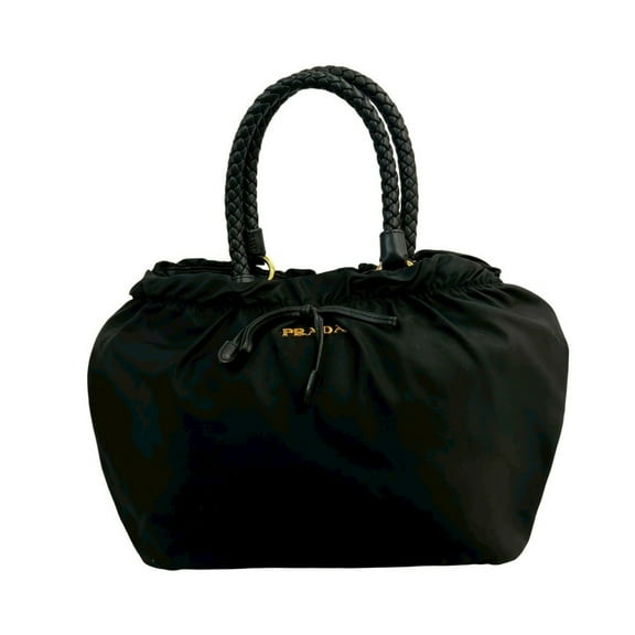Pre-Owned PRADA Prada logo hardware ribbon Tessuto nylon and leather 2-way shoulder... (Good)