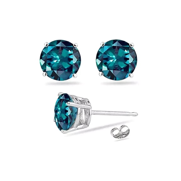 14k White Gold Created Mystic Sapphire Round Stud Earrings 4mm Women Plated by Paris Jewelry