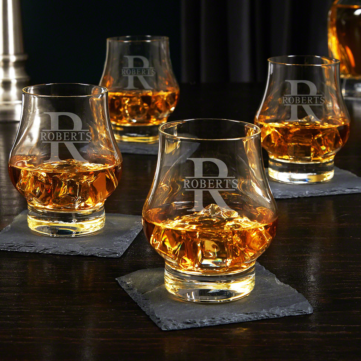 Oakmont Engraved Wescott Double Whiskey Taster Glasses, Set of 4