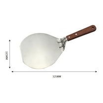 Stri Stainless Steel Pizza Transfer Shovel Round Cake Spatula Lifter Wooden Handle Pizza Server Kitchen Tool for Daily Use (Silver Brown)