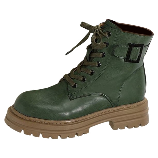 NECHOLOGY Botas Mujer Adulto Femenino Zapatos Botines de mujer Otoño e invierno estilo británico Popular suela gruesa con cordones zapatos de mujer aparecen botas delgadas (Green, 6.5)