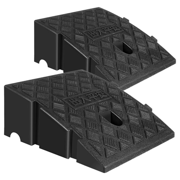 FOMIYES 2 Pcs Black Plastic Vehicle Curb Ramps, Stable Portable Driveway Ramp Set for Cars, Garages, Roads and Sidewalks
