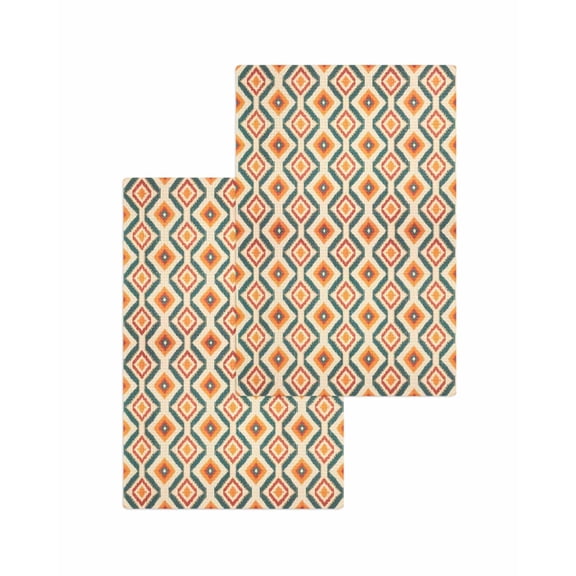 Orange Teal Geometric Kitchen Dish Towels for Drying Dishes Set of 2, Southwest Ethnic Country Waffle Weave Microfiber Terry Hand Tea Bathroom Towels Quick Dry & Absorbent Towel 15.7x23.6