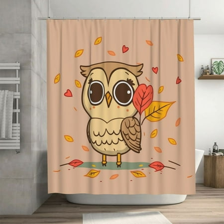 Cartoon Graffiti Owl Pattern Shower Curtain, Romance Love Waterproof Bath Curtains for Bathroom Decorations, 72 x 72 inches